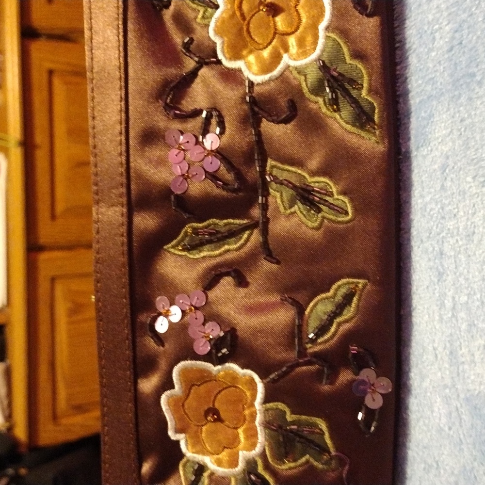 Embroidered Brown Clutch with Floral Design